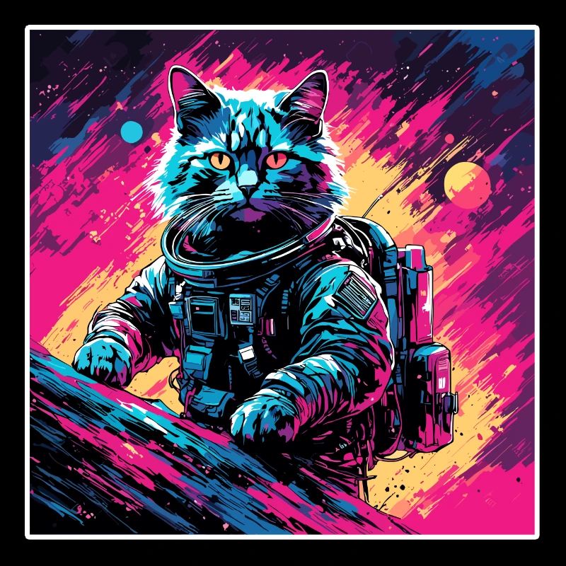 Astronaute / Espace / Chat / Coq / Vaisseau spatial