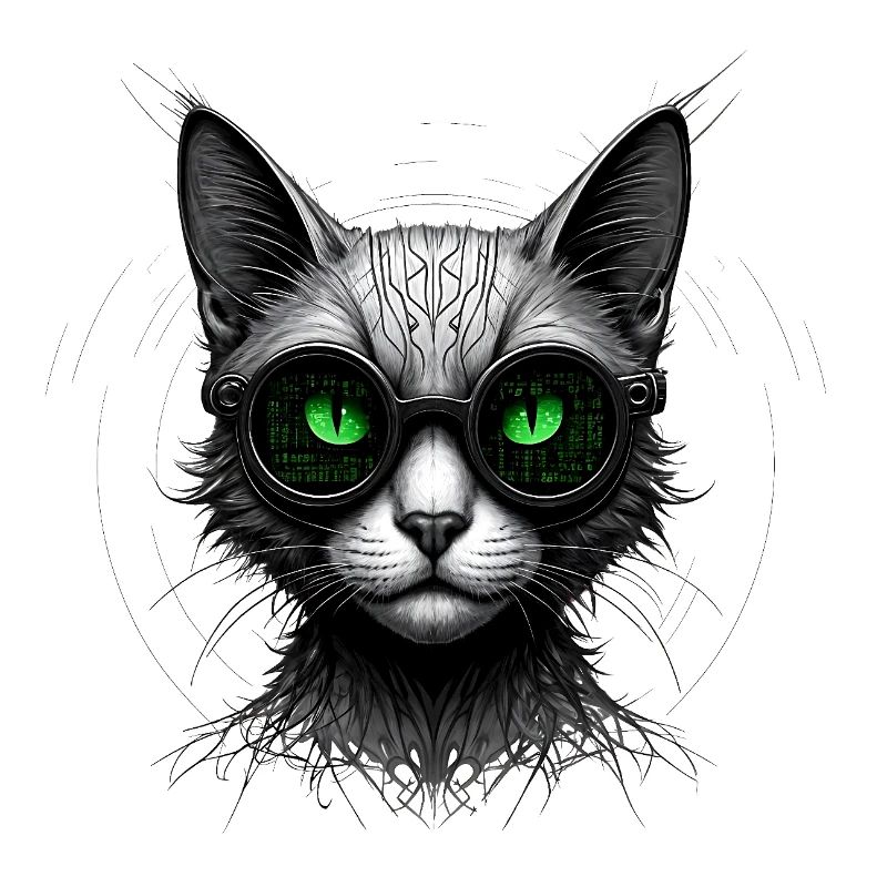 Green Eyes Computer Coder Geek Cat