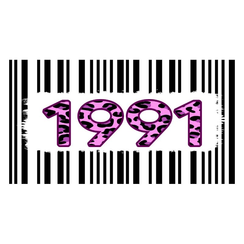 1991 birthday barcode pink leopard retro party