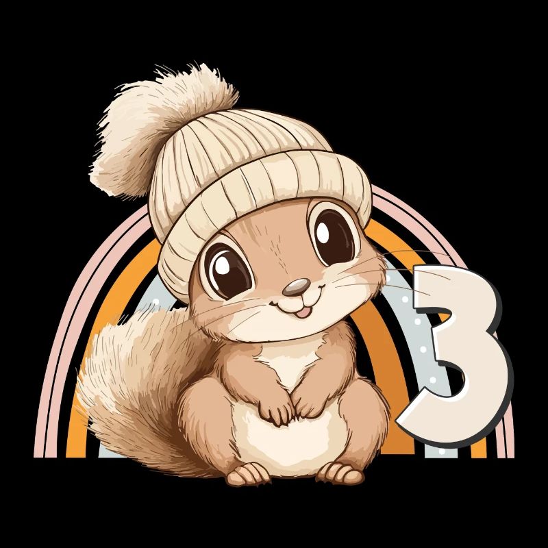 3rd Birthday Squirrel Rainbow Cute Cute
