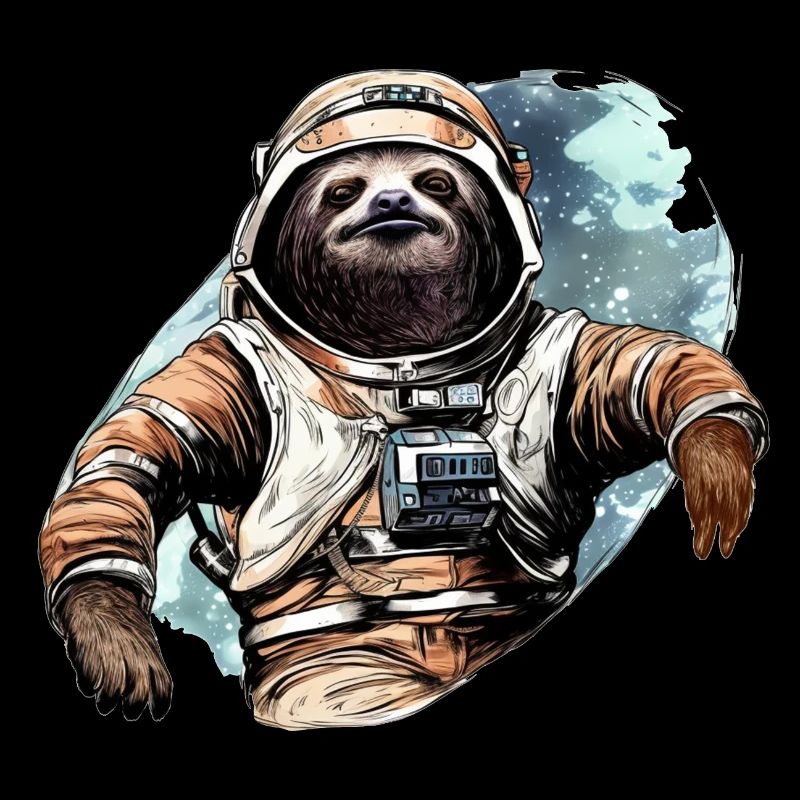 Space Sloth Vintage Drawing