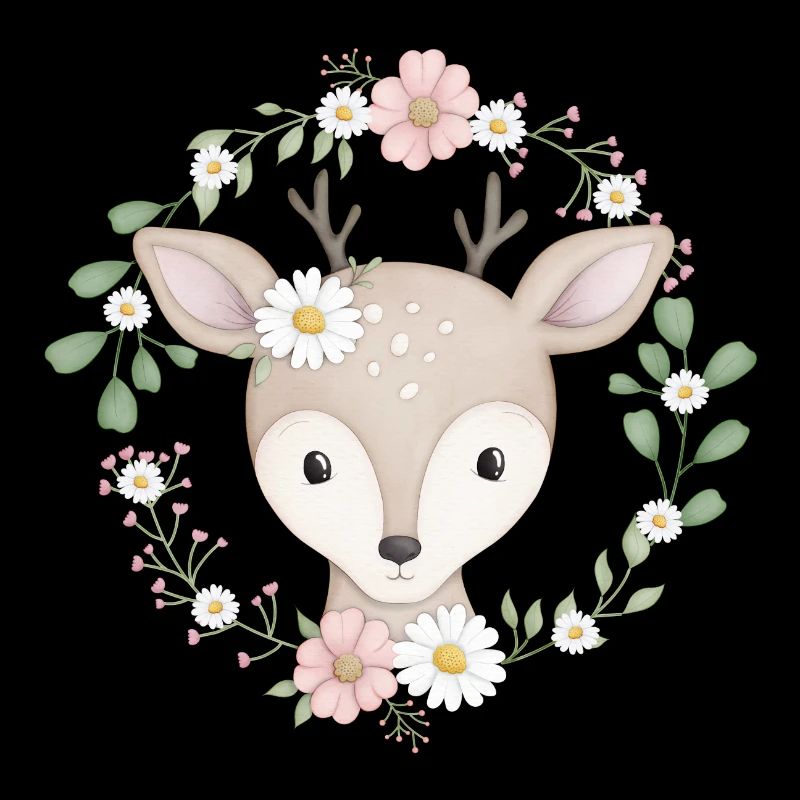 doux cerf dans une couronne de fleurs