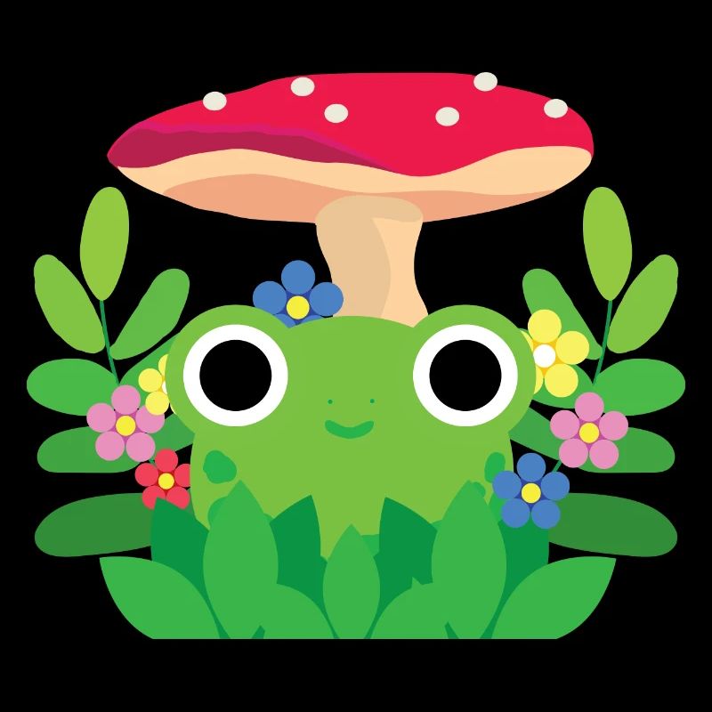 Mignon grenouille Cottagecore avec fleurs et champignons