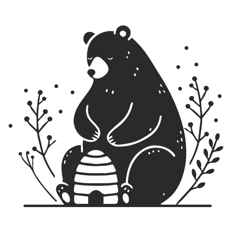 A gentle-looking brown bear with a beehive