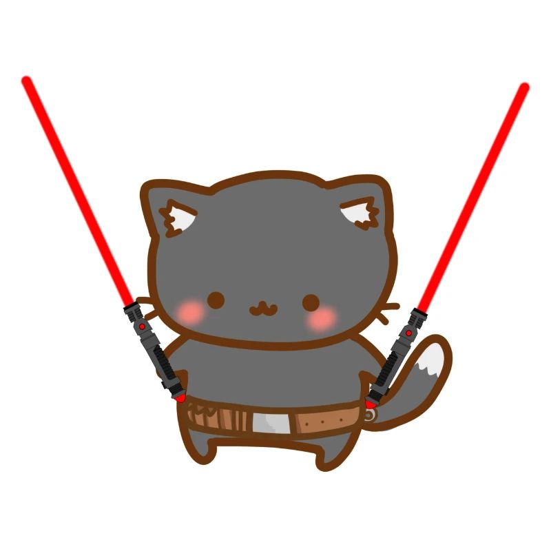 Süße Katze mit roten Lichtschwertern und einem Gür