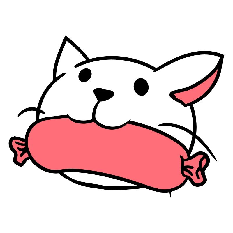 Cute Cat Eats Sausage Mouth Eats Sausage Head