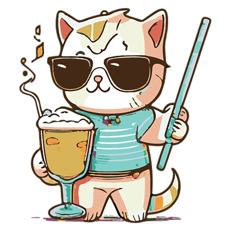 Eine Katze mit einem Cocktail in der Pfote