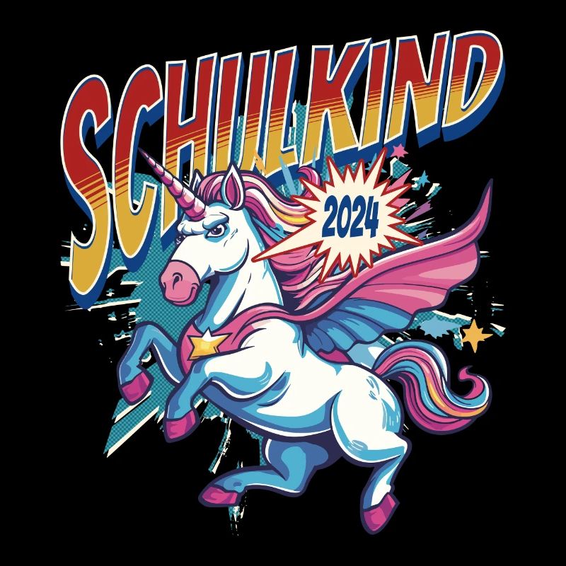 Schulkind 2024 Einhorn Superheld Einschulung