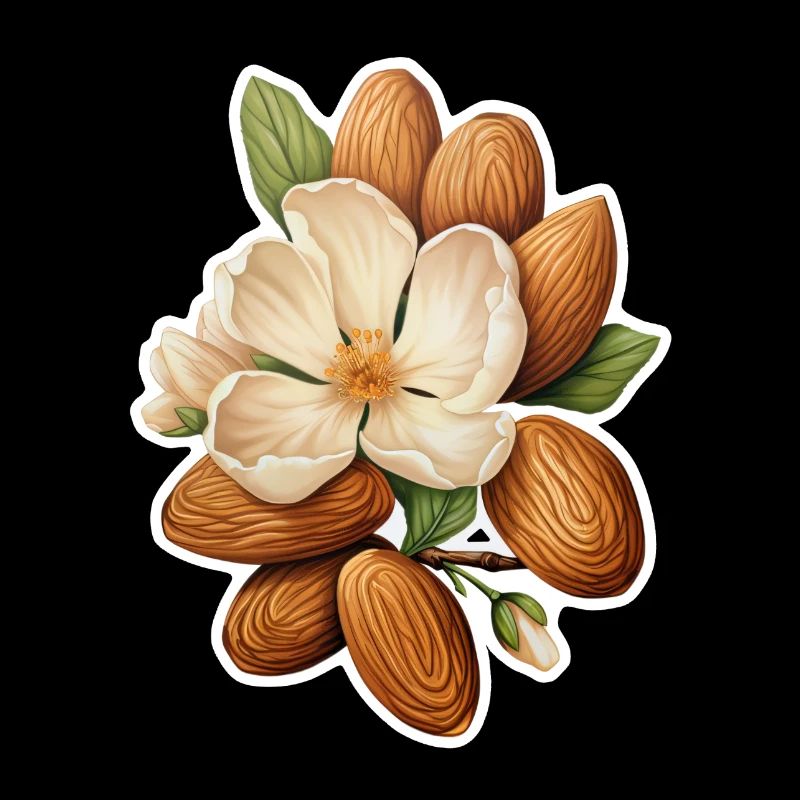 Almonds frame an almond blossom