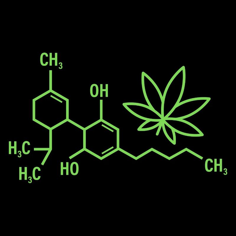 THC-Formel mit Cannabisblättern