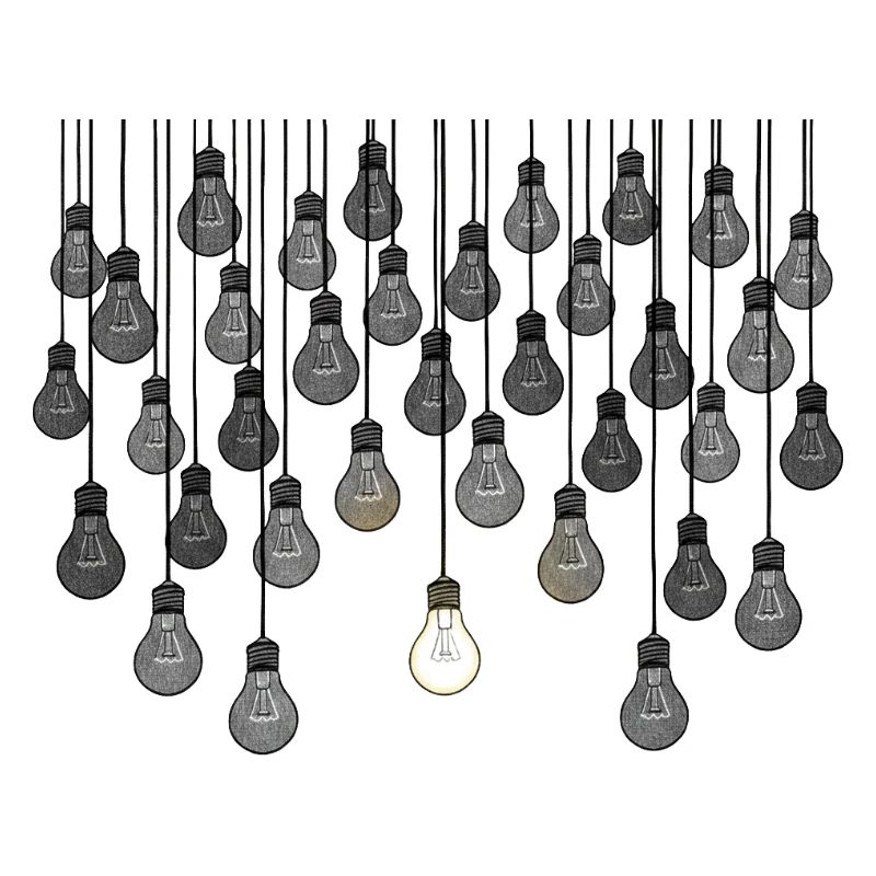 Grey bulb array with unique brightness