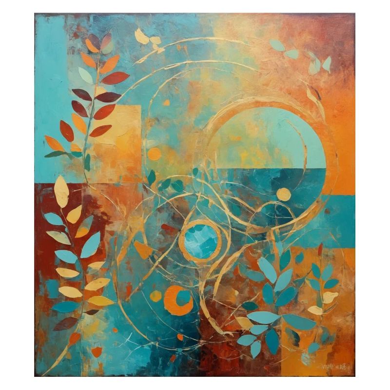 Composition abstraite avec des feuilles et des cercles