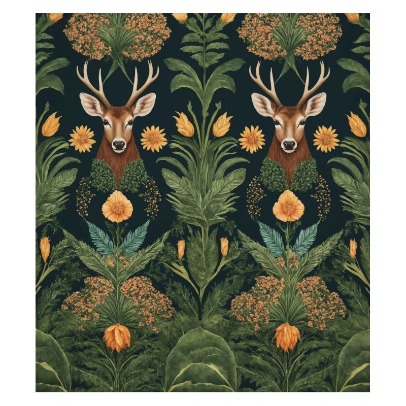 Symmetrical pattern with deer and flowers