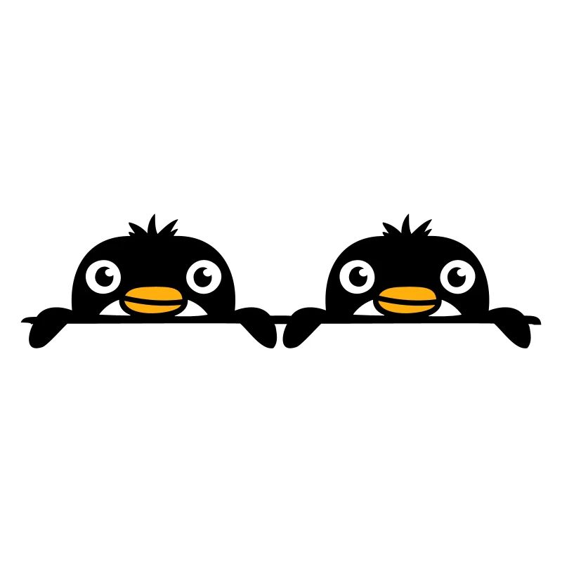 2 Pinguine Freunde gucken hinter Mauer hervor Team