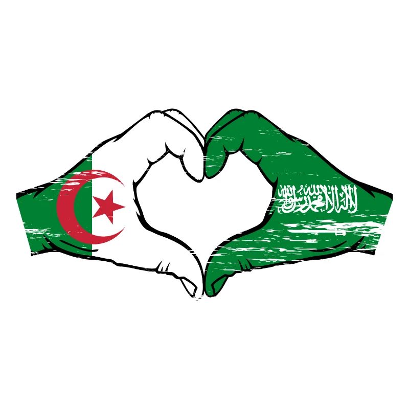 Algérie Arabie Saoudite Drapeau Mains Coeur Forme Utilisé