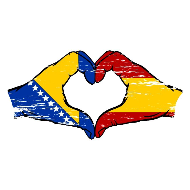 Bosnie Espagne drapeau mains forme de coeur utilisé