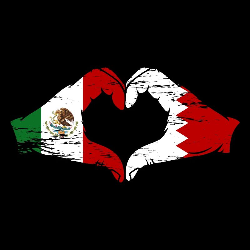Mexique Bahreïn Drapeau Mains Coeur Forme Utilisé Utilisé