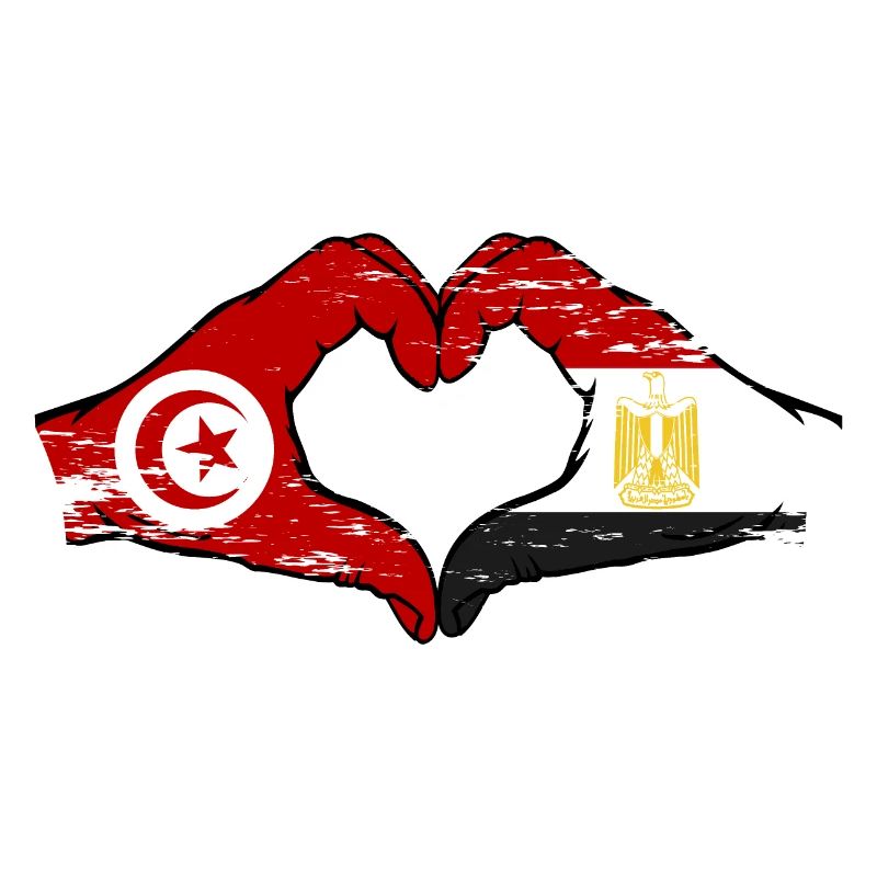 Tunisie Égypte drapeau mains forme de coeur utilisé