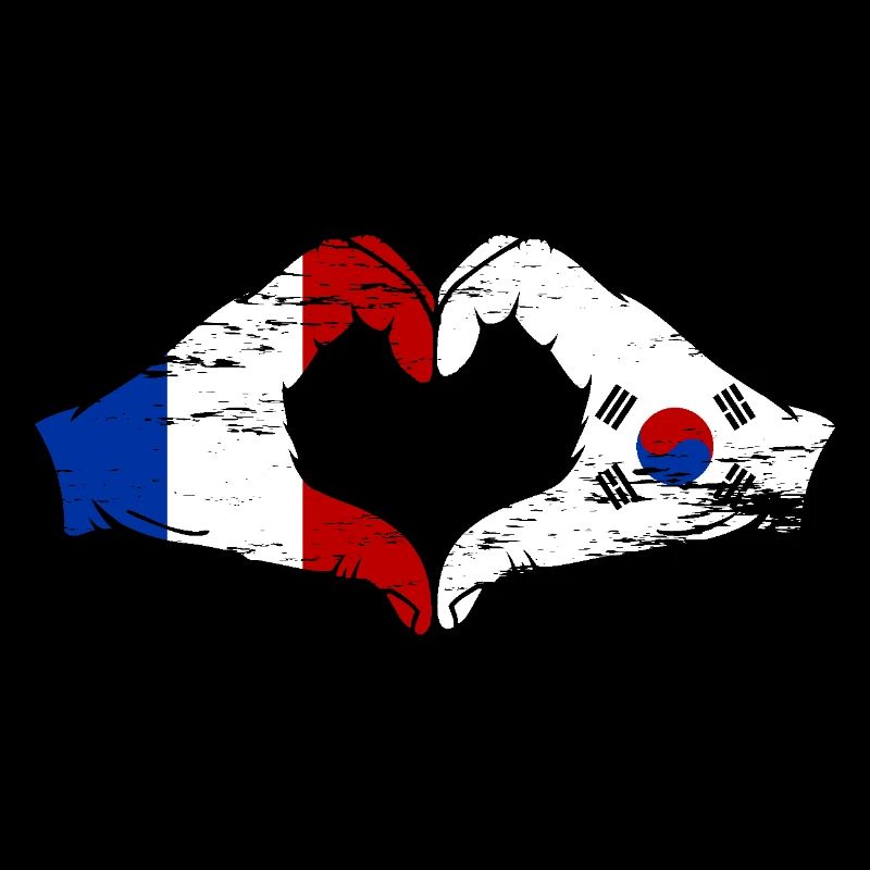France Corée du Sud Drapeau Mains Coeur Forme Utilisé