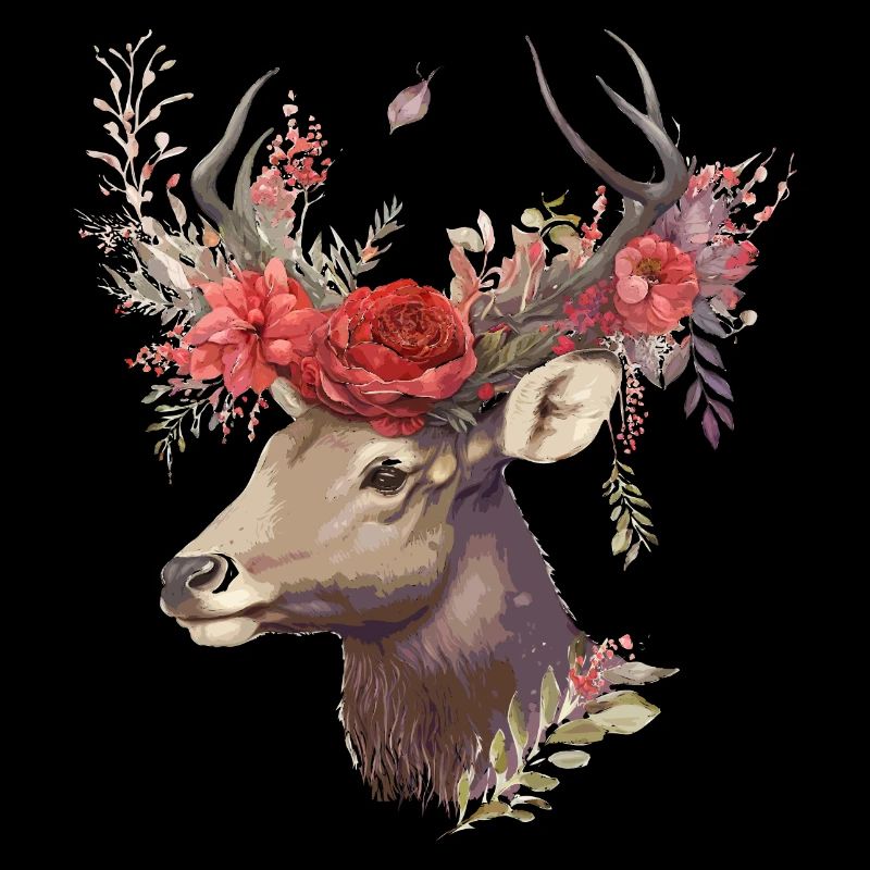 Hirsch mit üppigen Blüten