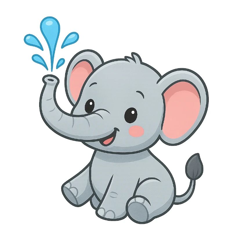 Mignon ami éléphant avec éclaboussure d’eau