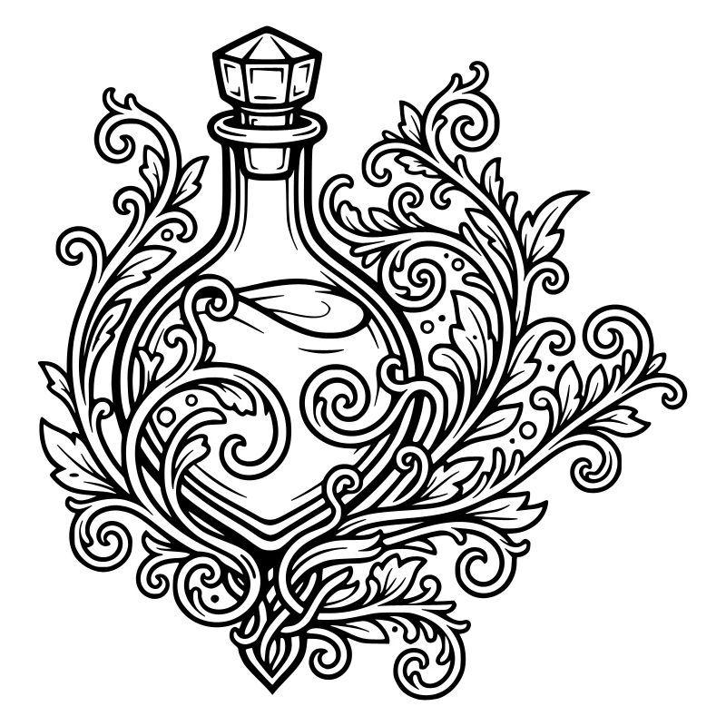 Fiole d'elixir et fleurs