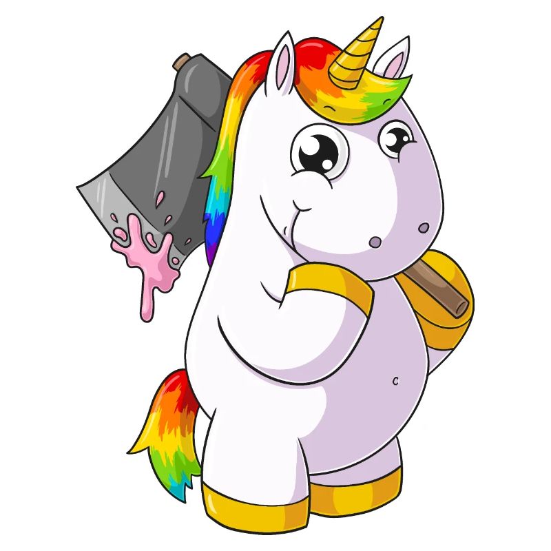 Comic Einhorn mit Axt