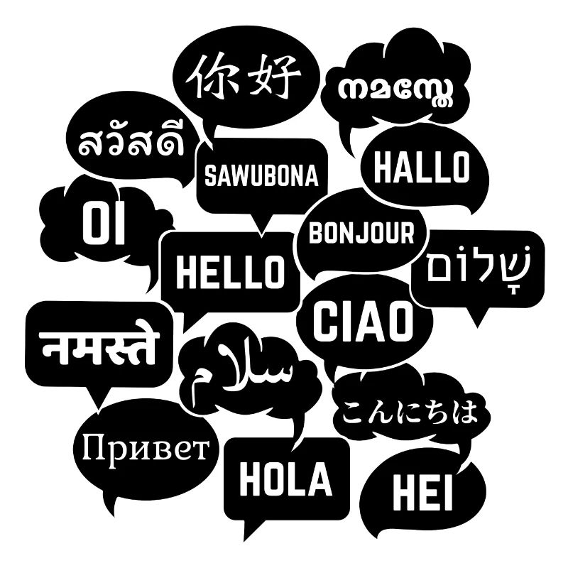 Speech bubbles "Hello" in different languages