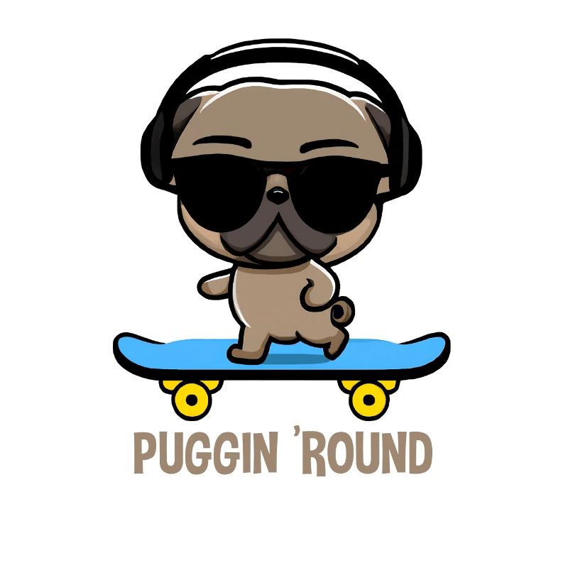 Pug on Skateboard Pugging Around