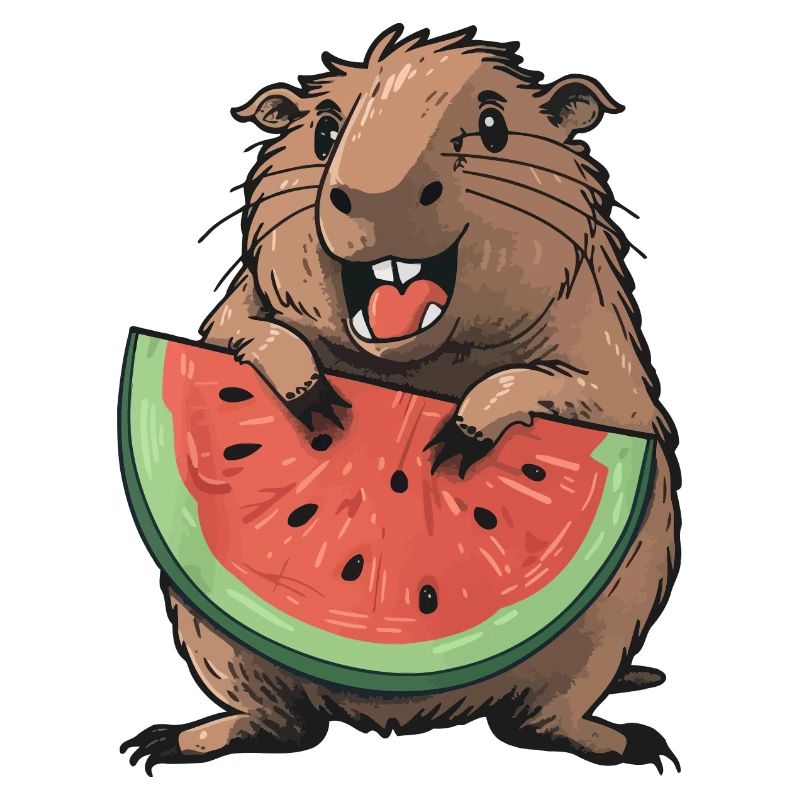 Capybara mangeant de la pastèque