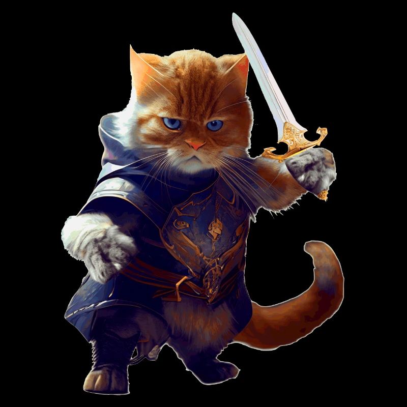 Chevalier chat combattant avec épée et bravoure