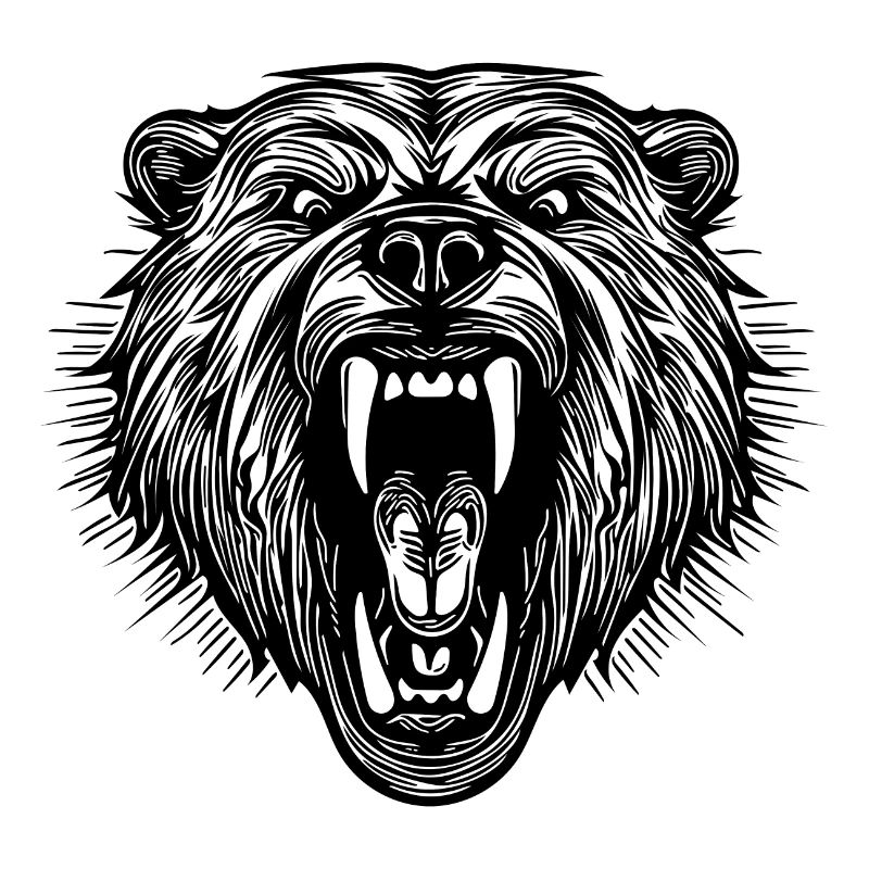 Angry bear's head with sharp teeth