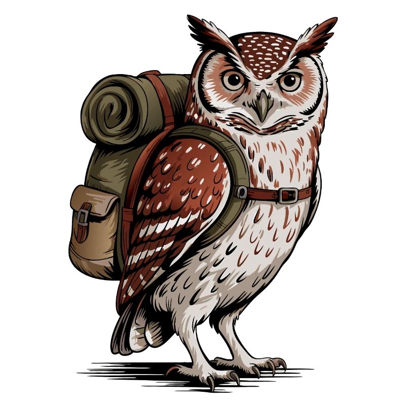Forest owl with backpack