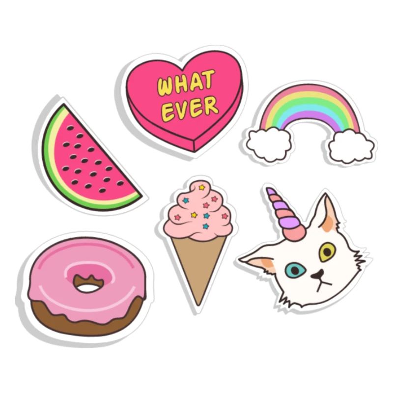 Emojis - Chat, Arc-en-ciel, Pastèque, crème glacée