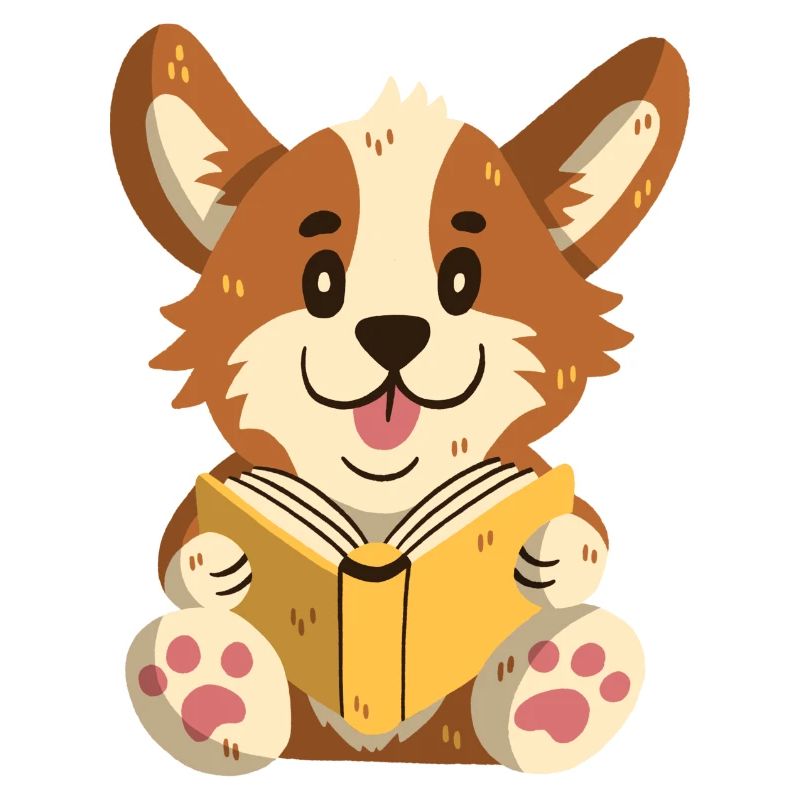Corgi liest ein Buch
