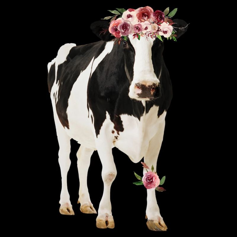 Vache Holstein avec des fleurs