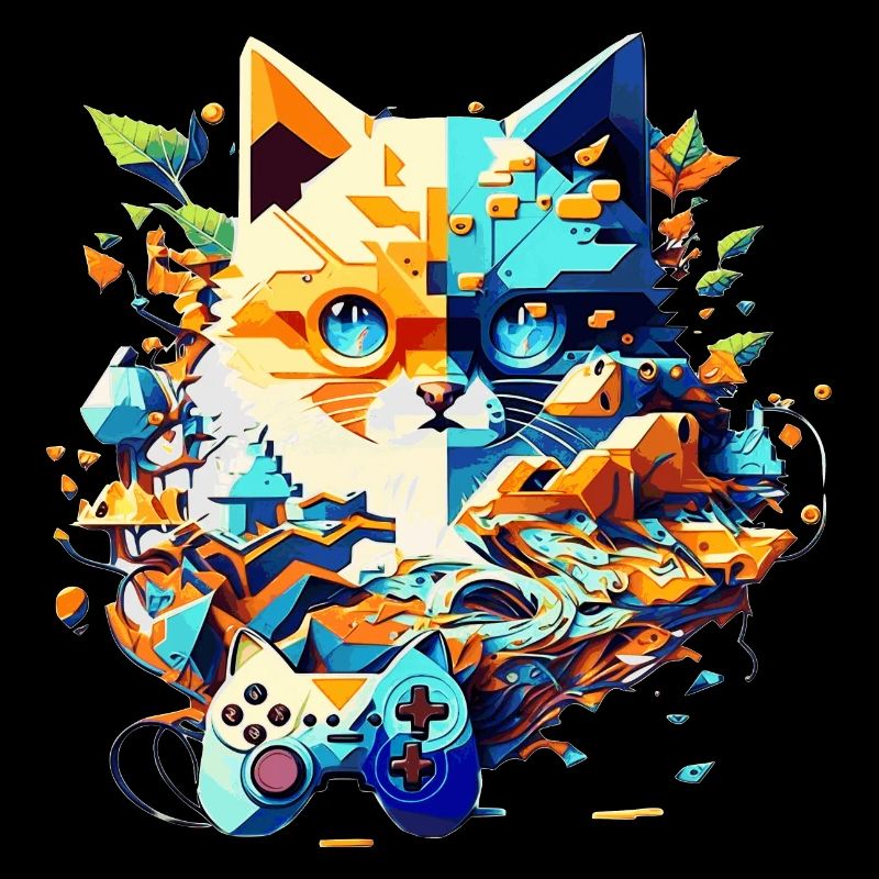 Cat as a gamer for video games with controller