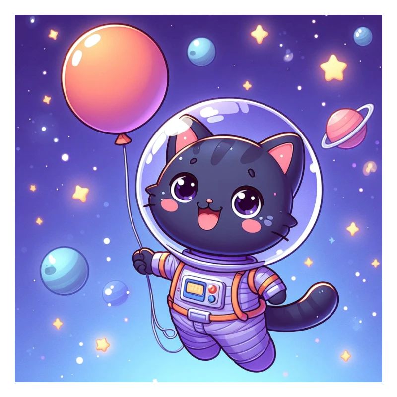 Space Kitty avec ballon dans l’espace