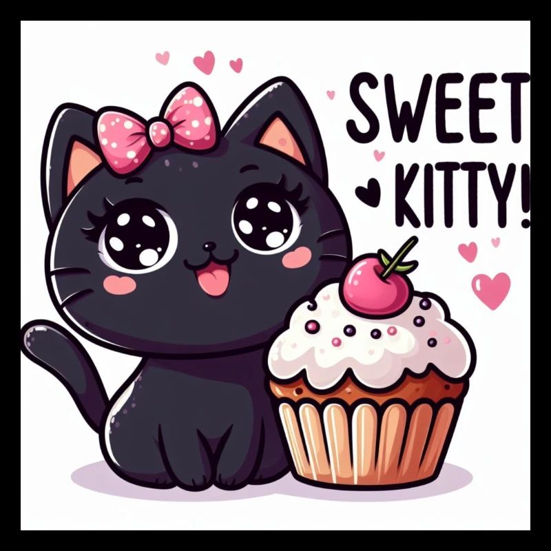 Sweet Kitty Black with Pink Loop and Cupcake
