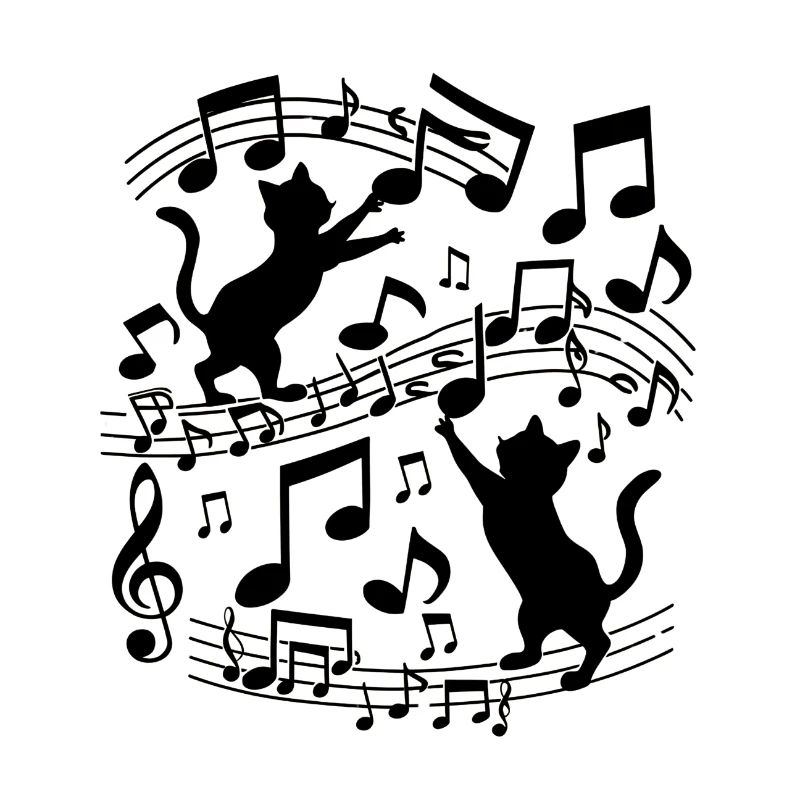 Black cats pattern playing with musical note