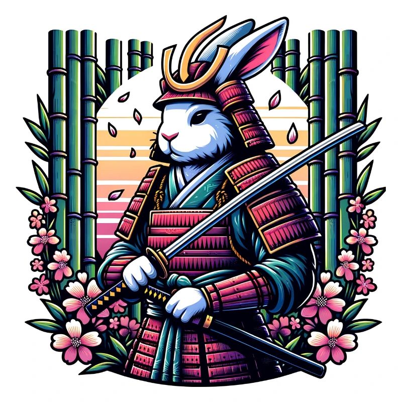 Samurai rabbit in bamboo forest