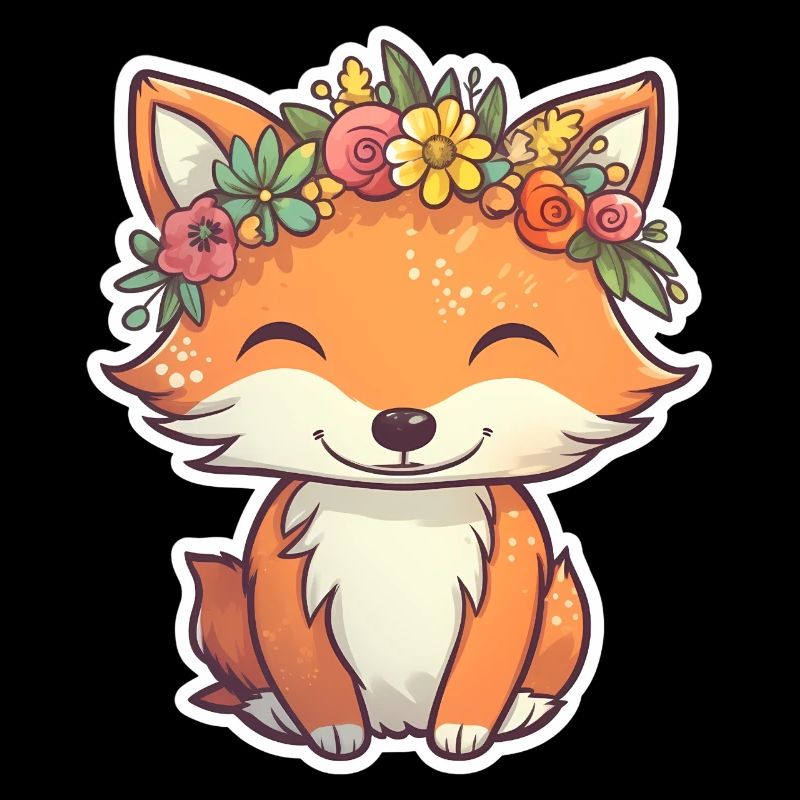 Petit renard avec couronne de fleurs