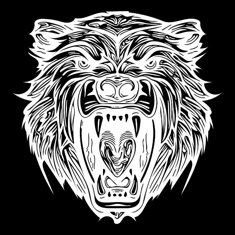 Wild bear's head with sharp teeth