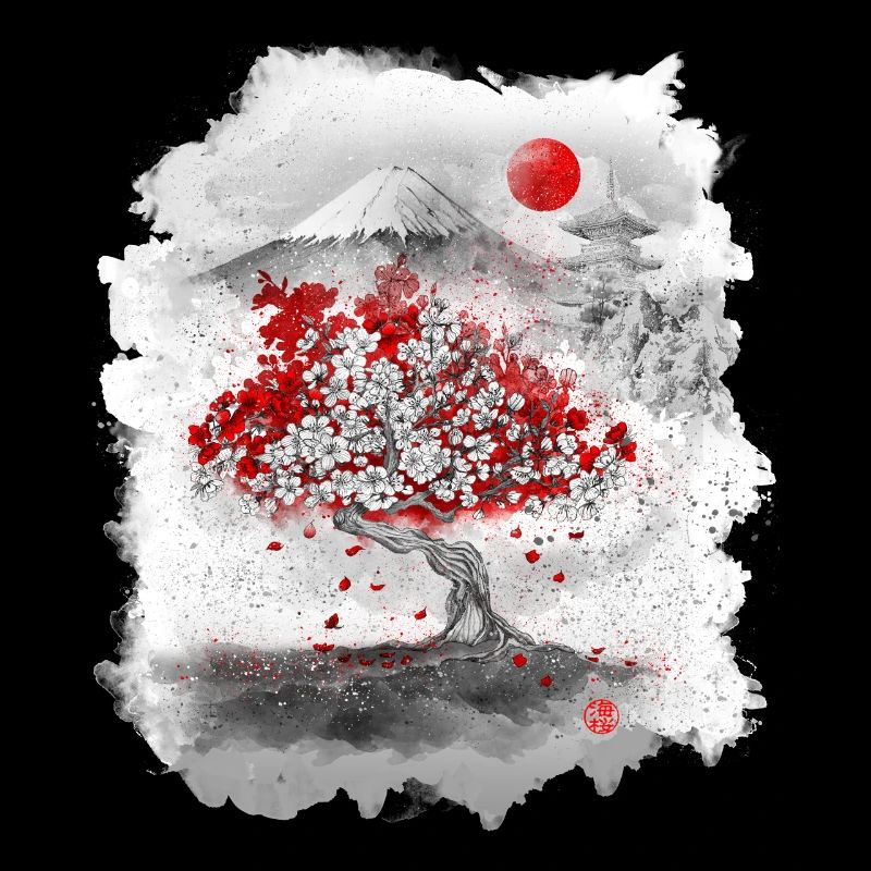 Mount Fuji behind a cherry tree