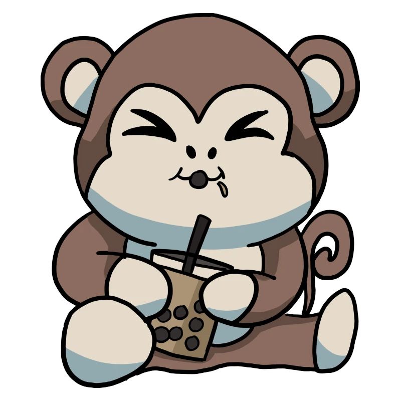 Anime Kawaii Bubble Tea Drinking Monkey Hand Drawn