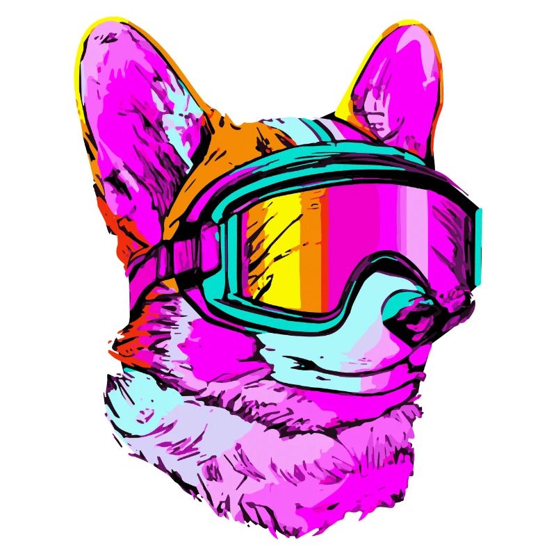 Corgi Ski Synthwave Dog Gift Pop Art