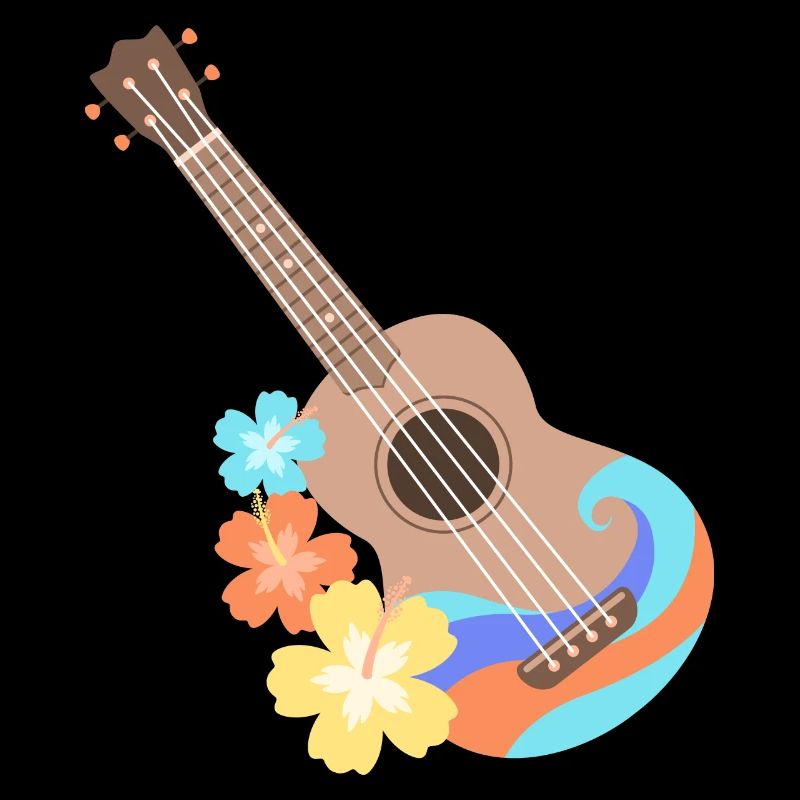 Brown wave pattern ukulele with Hibiscus flowers