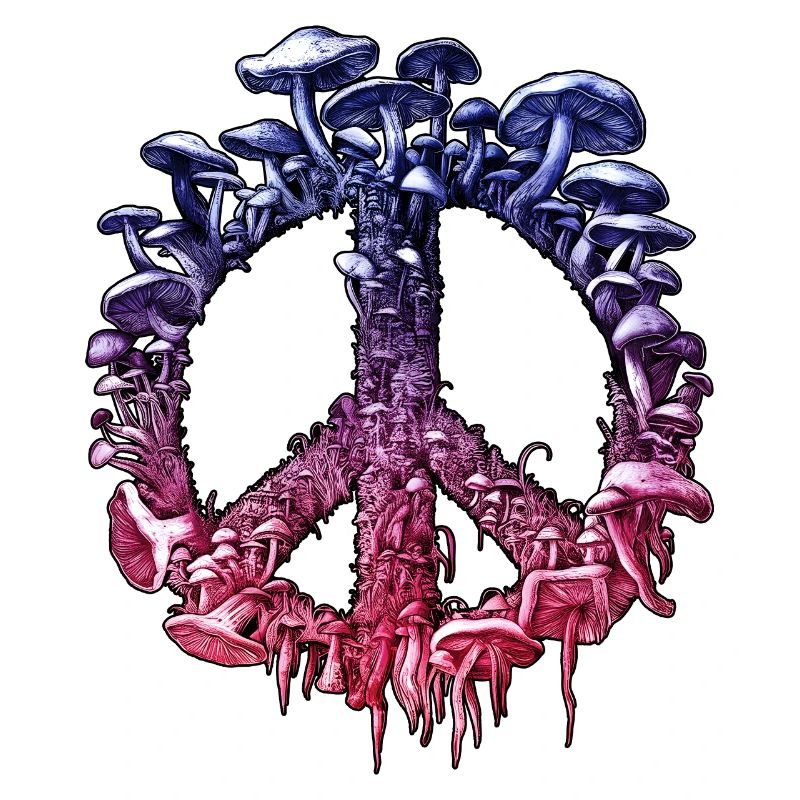 Lebendiges psychedelisches Pilz-Friedenszeichen