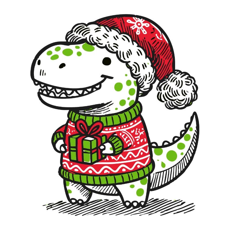 Weihnachts-T-Rex mit Geschenk