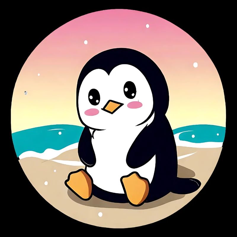 Pingouin de plage au coucher du soleil